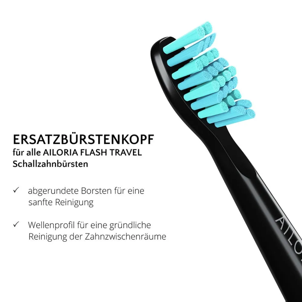 AILORIA Zahnpflege^Flash Travel Ersatzbürstenköpfe 12er Set Schwarz