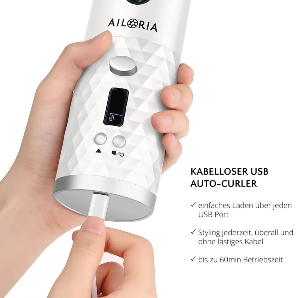 Kabelloser Auto-Curler Weiß-AILORIA