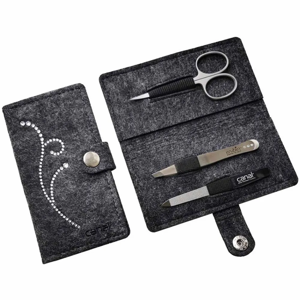 Canal Maniküre-Etui aus Filz Strass grau 3-teil-Canal Instrumente Clearance