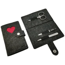 Canal Instrumente Maniküre & Pediküre|Canal Manikür-Etui aus Filz "Herz" grau, 3-teilig