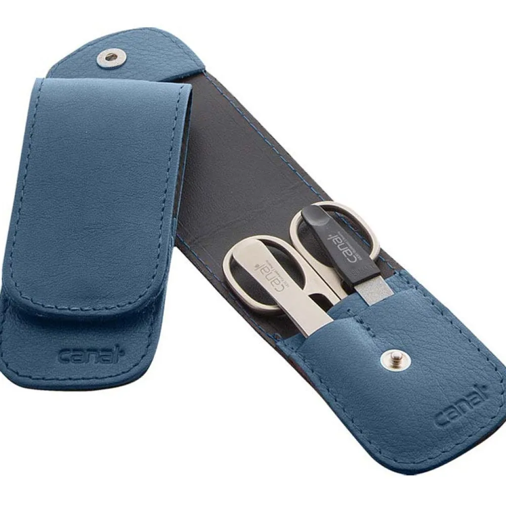 Canal Instrumente Maniküre & Pediküre|Nagelpflege|Canal Stecketui mit Druckknopf blau 3-teilig
