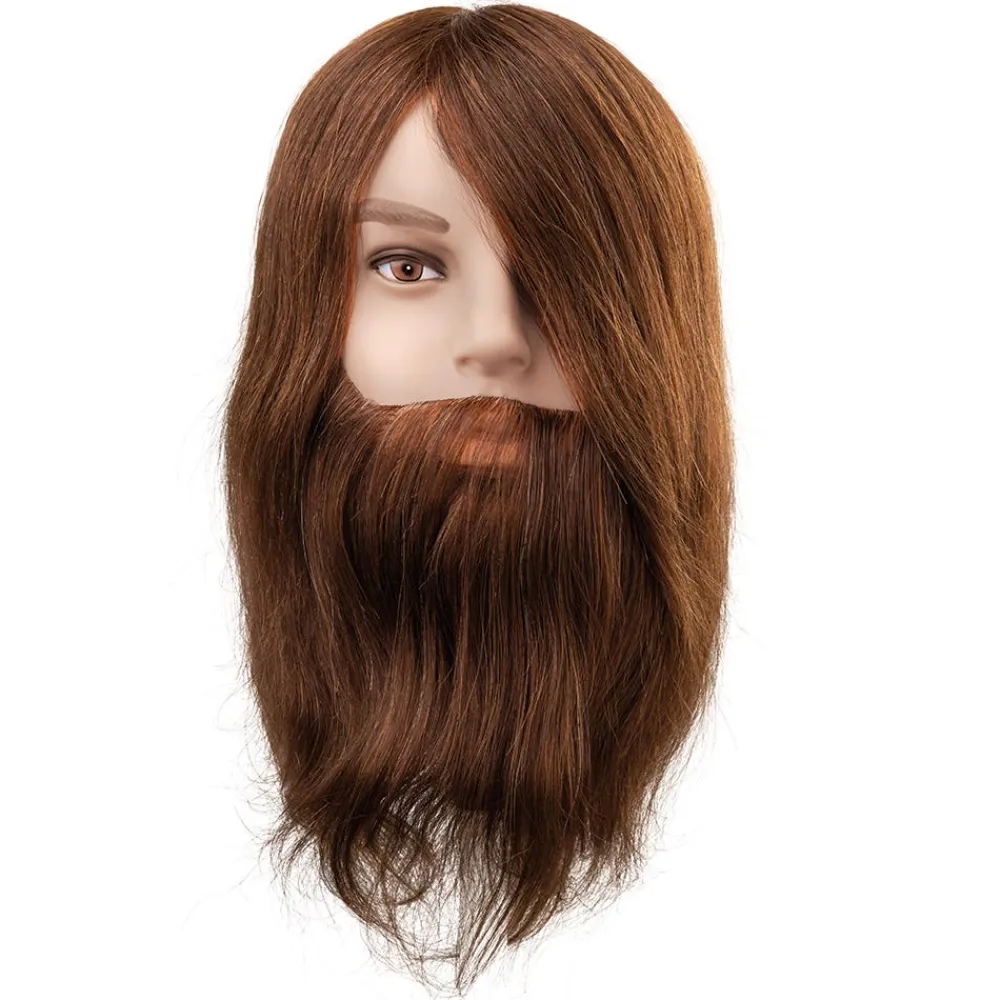 Übungskopf Ben mit Bart Humanhaar braun 25 cm-Efalock Clearance