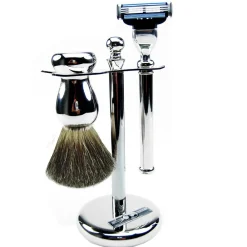 Golddachs Rasur^Rasierset Metall Stockhaar, silber