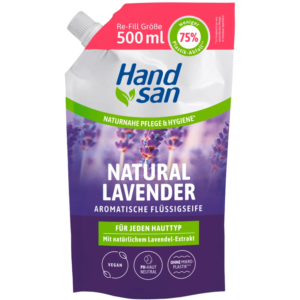 Natural Lavender Flüssigseife Nachfüllbeutel 500 ml-Handsan Discount