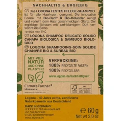 LOGONA Hagel Nature| Shampoo|Festes Pflege Shampoo Bio-Hanf & Bio-Holunder 60 g