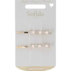 Solida Haarschmuck|Haarklemme Strass Perle gold 2 Stück